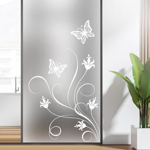 Fensterfolie Blickdicht 45x75cm Schmetterling Sichtschutzfolie Fenster von Aussen Anti-Uv,Fenster Folie Blickschutz für Badezimmer, Duschkabine Sowie Türen, Umkleide von LWLFC