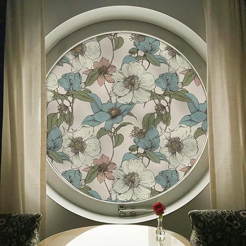 Fensterfolie Blickdicht 60x100cm Blaue Beige Blumen Sichtschutzfolie Fenster Selbsthaftend,Milchglasfolie Anti-Uv,Folie Fenster Sichtschutz,Fenster Folie Blickschutz,Blickdichte Fensterfolie von LWLFC