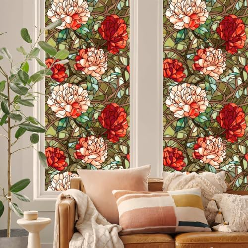 Fensterfolie Blickdicht 60x100cm Blumen In Blüte Sichtschutzfolie Fenster Selbsthaftend,Milchglasfolie Anti-Uv,Folie Fenster Sichtschutz,Fenster Folie Blickschutz,Blickdichte Fensterfolie von LWLFC