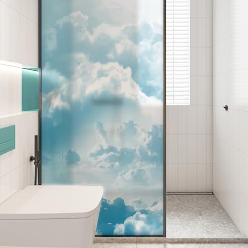 Fensterfolie Blickdicht 60x116cm Blauer Himmel Sichtschutzfolie Fenster Selbsthaftend,Milchglasfolie Anti-Uv,Folie Fenster Sichtschutz,Fenster Folie Blickschutz,Blickdichte Fensterfolie von LWLFC