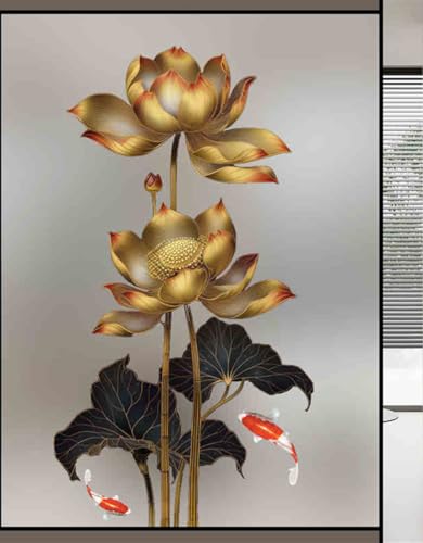 Fensterfolie Blickdicht 70X120CM Goldener Lotus Sichtschutzfolie Fenster von Aussen Anti-Uv,Fenster Folie Blickschutz für Badezimmer, Duschkabine Sowie Türen, Umkleide Fensterfolie Blickdicht 70X120CM Goldener Lotus Sichtschutzfolie Fenster von Aussen Anti-Uv,Fenster Folie Blickschutz für Badezimmer, Duschkabine Sowie Türen, Umkleide von LWLFC
