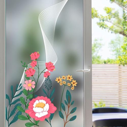 Fensterfolie Sonnenschutz Blickdicht von AussenBlumen Statisch Selbsthaftend Dekorative Folie, Abnehmbare Glasfolien Anti-UV, für Badezimmer küche von LWLFC