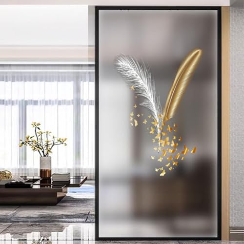 Fensterfolie Sonnenschutz Blickdicht von AussenGoldener Schmetterling Statisch Selbsthaftend Dekorative Folie, Abnehmbare Glasfolien Anti-UV, für Badezimmer küche von LWLFC