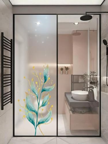 Fensterfolie Sonnenschutz Blickdicht von AussenGrün Statisch Selbsthaftend Dekorative Folie, Abnehmbare Glasfolien Anti-UV, für Badezimmer küche von LWLFC