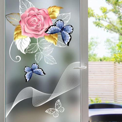 Fensterfolie Sonnenschutz Blickdicht von AussenWeiße Linie Statisch Selbsthaftend Dekorative Folie, Abnehmbare Glasfolien Anti-UV, für Badezimmer küche von LWLFC