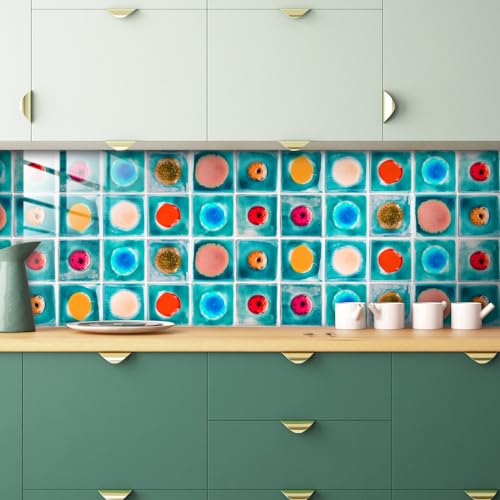 Fliesenaufkleber 15x15 cm Bunt Klebefliesen Küchenrückwand Folie Selbstklebende Fliesen Fliesenaufkleber Küche Badezimmer Fliesenfolie Vinyl Selbstklebend Wasserdicht(10PCS) von LWLFC