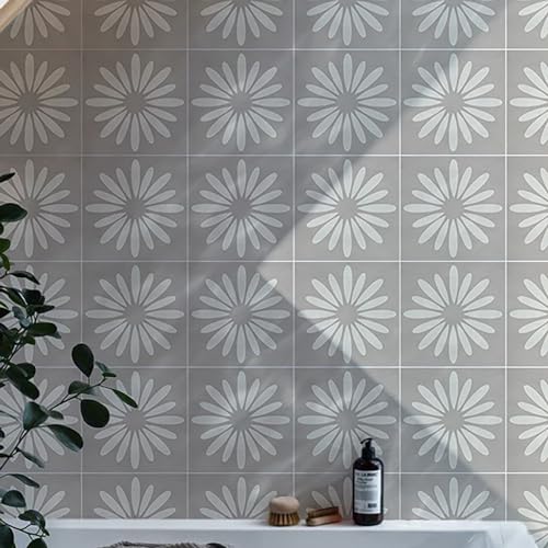 Fliesenaufkleber 20x20 cm Graue Blumen Klebefliesen Küchenrückwand Folie Selbstklebende Fliesen Fliesenaufkleber Küche Badezimmer Fliesenfolie Vinyl Selbstklebend Wasserdicht(10PCS) von LWLFC