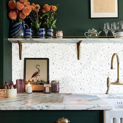Fliesenaufkleber 20x20 cm Weißer Terrazzo Klebefliesen Küchenrückwand Folie Selbstklebende Fliesen Fliesenaufkleber Küche Badezimmer Fliesenfolie Vinyl Selbstklebend Wasserdicht(10PCS) von LWLFC