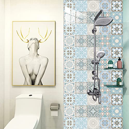 Fliesenaufkleber Bad 10x10 CM Hellblau 3D Selbstklebende Deko Wandaufkleber Fliesensticker für Küche und Badzimmer Vinyl Selbstklebend Wasserdichtküchenrückwand（10 Stück） von LWLFC