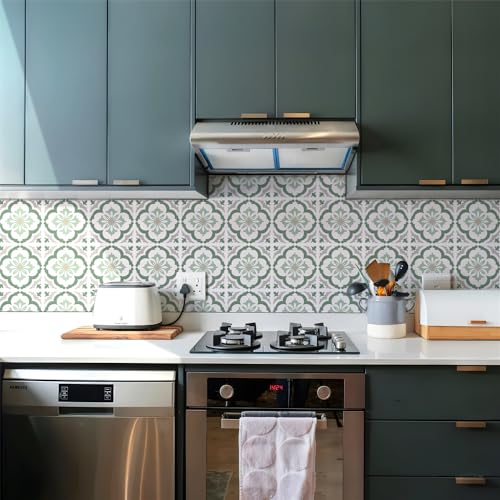 Fliesenaufkleber Bad 15x15cm Salbei Grün Klebefliesen Küchenrückwand Folie Selbstklebende Fliesen Fliesenaufkleber Küche Badezimmer Fliesenfolie Vinyl Selbstklebend Wasserdicht von LWLFC