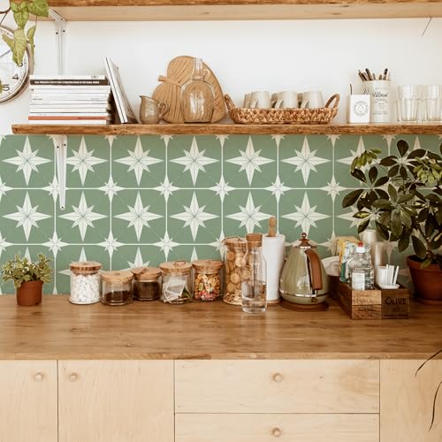 Fliesenaufkleber Bad 20x20 CM Grüne Geometrie 3D Selbstklebende Deko Wandaufkleber Fliesensticker für Küche und Badzimmer Vinyl Selbstklebend Wasserdichtküchenrückwand（10 Stück） von LWLFC