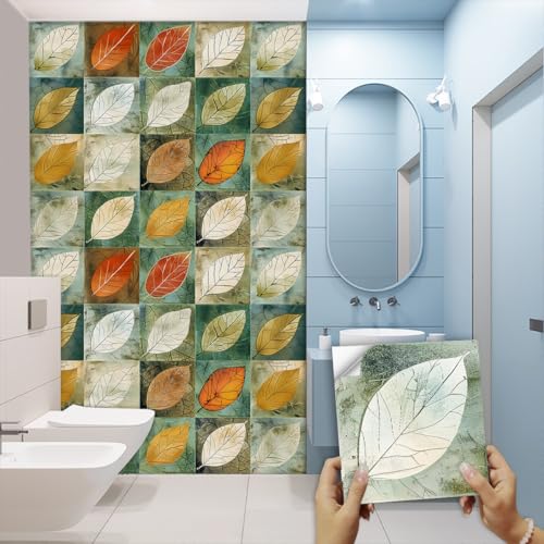 Fliesenaufkleber Bad 30X30CM Blatt 3D Selbstklebende Deko Wandaufkleber Fliesensticker für Küche und Badzimmer Vinyl Selbstklebend Wasserdichtküchenrückwand（10 Stück） von LWLFC