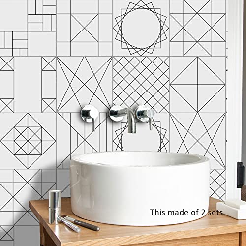 Fliesenaufkleber Bad 30x30 CM Geometrisches Weiß Schwarz 3D Selbstklebende Deko Wandaufkleber Fliesensticker für Küche und Badzimmer Vinyl Selbstklebend Wasserdichtküchenrückwand（10 Stück） von LWLFC