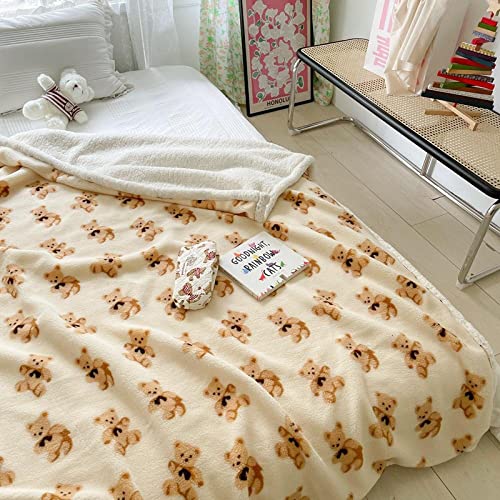 Kuscheldecke Flauschig Beige Teddybär Sherpa Decke Wohndecke Zweiseitige Kuscheldecke Extra Warm Sofadecke Mikrofaser Lauschig Wohndecke Wolldecken für Couch(130x150cm) von LWLFC