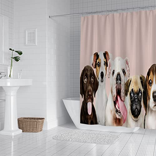 LWLFC Duschvorhang 180X180 Antischimmel Rosa Hund Duschvorhang Anti-Schimmel und Wasserabweisend Shower Curtain, Duschvorhänge mit 12 Haken,Duschvorhang Textil Waschbar,Polyester extra Long von LWLFC