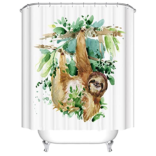 LWLFC Duschvorhang 180X180 Faultier Duschvorhang Anti-Schimmel und Wasserabweisend Shower Curtain, Duschvorhänge mit 12 Haken,Duschvorhang Textil Waschbar,Polyester von LWLFC