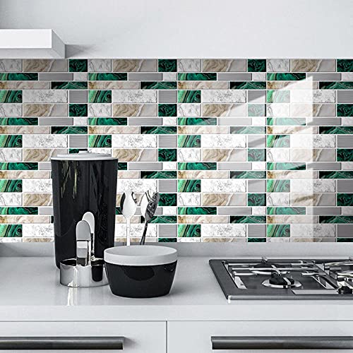 LWLFC Fliesenaufkleber Bad 10x20 CM Grün Weiß 3D Selbstklebende Deko Wandaufkleber Fliesensticker für Küche und Badzimmer Vinyl Selbstklebend Wasserdichtküchenrückwand（12 Stück） von LWLFC