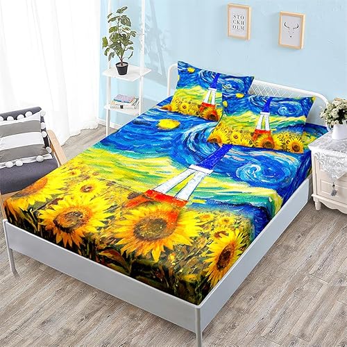 Spannbettlaken 120X200Cm Sonnenblume Matratzenschoner Bis 30Cm, Premium Mikrofaser Weiches Spannbetttuch,Bed Sheets,Bettlaken Spannbettuch Atmungsaktiv Und Komfortabel von LWLFC