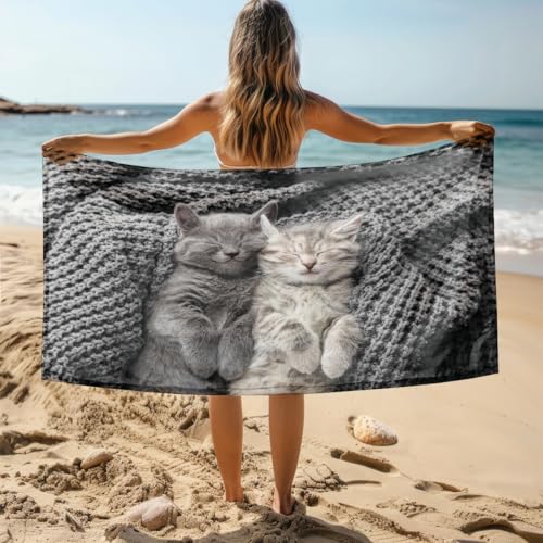 Strandtuch Groß 100X200 Tier Katze Mikrofaser Handtuch Beach Towel,Strandlaken,Strandtücher,Picknickdecke wasserdichte Stranddecke, Stranddecke Sandfrei für Strand, Park, Camping, Wandern von LWLFC