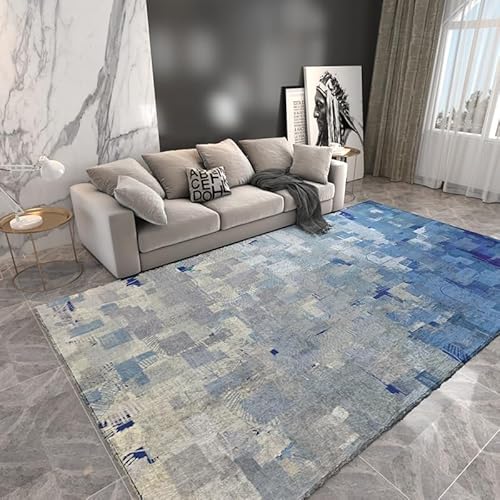 Teppich Wohnzimmer Gradient Blau Teppich Schlafzimmer,Wohnzimmerteppich Super Soft,Waschbarer,Anti-Rutsch Unterseite, Kurzflor Strapazierfähig,Modern Rug Pflegeleicht von LWLFC