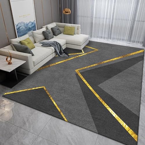 Teppich Wohnzimmer Gray Golden Teppich Schlafzimmer,Wohnzimmerteppich Super Soft,Waschbarer Teppich,Anti-Rutsch Unterseite, Kurzflor Teppich Strapazierfähig,Modern Rug Pflegeleicht von LWLFC