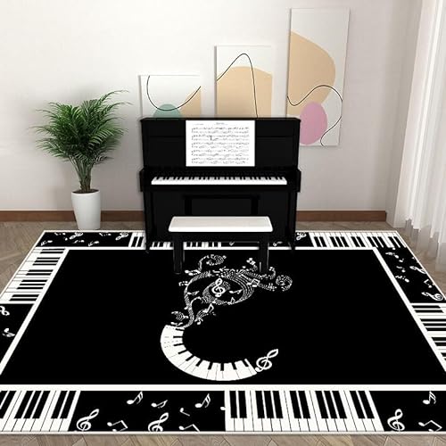 Teppich Wohnzimmer Schwarzes Klavier Teppich Schlafzimmer,Wohnzimmerteppich Super Soft,Waschbarer Teppich,Anti-Rutsch Unterseite, Kurzflor Teppich Strapazierfähig,Modern Rug Pflegeleicht von LWLFC