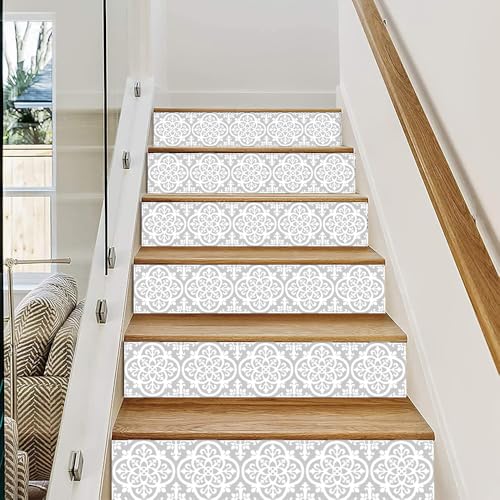 Treppenaufkleber 18X100cm Graues Muster Klebefliesen Küchenrückwand Folie Selbstklebende Fliesen Fliesenaufkleber Küche Badezimmer Fliesenfolie Vinyl Selbstklebend Wasserdicht(6PCS) von LWLFC