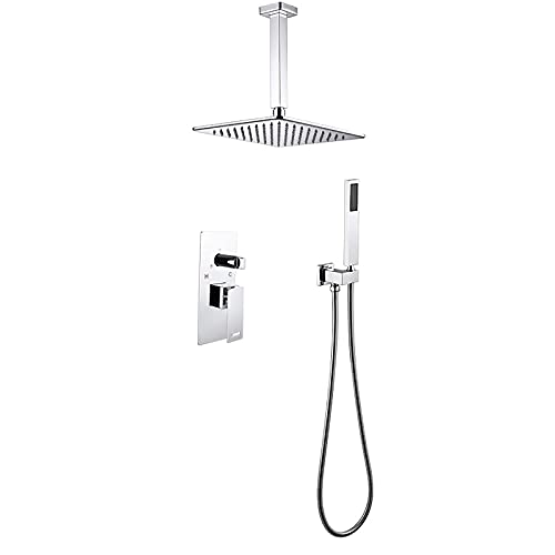 Duschsystem mit 25,4 cm quadratischem Regenduschkopfsystem mit Handheld-Combo-Set, Deckeninstallation Duscharmatur-Set (Chrom A) elegant von LWLKPXT