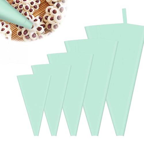 LWLWA Spritzbeutel Silikon 5 Stück, Hellgrün Bruchsicher Spritzsack 5 Größen, Umweltfreundlich, Praktisch, Spritzbeutel Wiederverwendbar Mit Haken, Geeignet für Kuchendekorateure, Professionelle von LWLWA