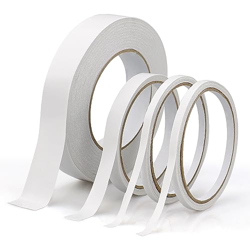 LWMLWM 4 Rollen Klebeband doppelseitig, (2 x 6 mm, 1 x 12 mm und 1 x 24 mm Breite) - Doppelseitiges Klebeband transparent - farblos, Weiß von LWMLWM