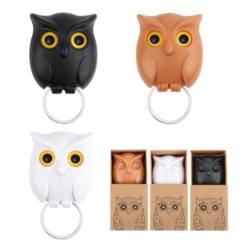 Eulen Schlüsselhalter,3 Stück Schlüsselhaken für Wand,Magnet Owl Key Holder, Automatische Open Close Eyes Design,Magnetischer Schlüsselhalter ohne Bohren für Zuhause Büro Aufhängen von Schlüsseln von LWMTT