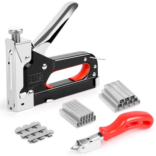 LWMTT Handtacker Professionell Tacker für Holz mit 1200 Klammern Tackerpistole für Tischlerei Regulierbarer Handtacker Inkl Klammerentferner für Tischlerei Dekoration Kabelbefestigung Innendekoration von LWMTT
