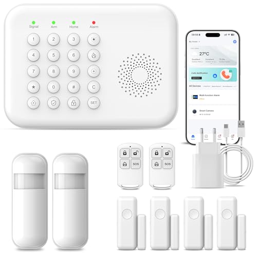 Drahtloses Haussicherheitssystem, 4G/WLAN-Alarmsystem mit Tastatur, Selbst erweiterbar mit Tür- und Bewegungssensoren, Tuya-App-Benachrichtigungen, Keine Vertragsgebühr (9 Stück) von LWOHSI