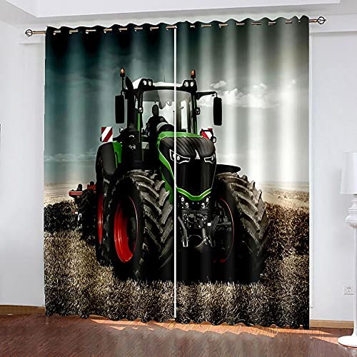LWXBJX Blickdicht Vorhang für Schlafzimmer Wohnzimmer - Grau Bauernhof Traktor - 3D Druckmuster Öse Thermisch isoliert - 140 x 160 cm - 90% Blickdicht Vorhang für Kinder Jungen Mädchen Spielzimmer von LWXBJX