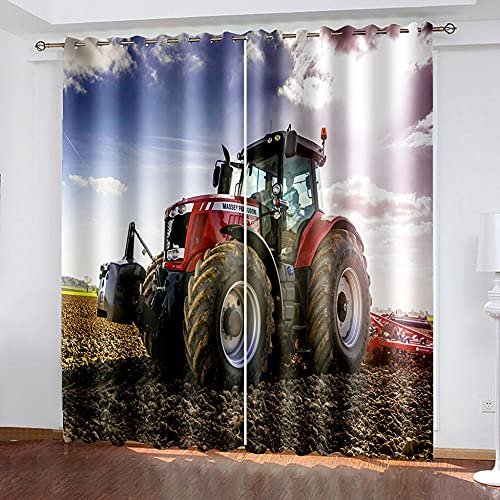 LWXBJX Vorhang blickdicht für Schlafzimmer Wohnzimmer - Blau Himmel Traktor - 3D Druckmuster Öse thermisch isoliert - 200 x 160 cm - 90% blickdicht vorhang für Kinder Jungen Mädchen Spielzimmer von LWXBJX