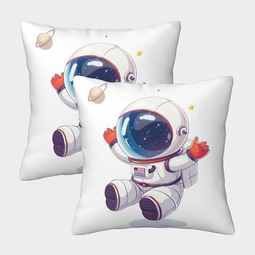 LWXEEOAVE Astronaut Kissenbezug 2er Set Kissenbezüge Wohnzimmer Kissenhülle Couchkissen Waschbar Kopfkissenbezug Für Sofa Schlafzimmer Couch Outdoor Deko Kissen 45x45cm von LWXEEOAVE