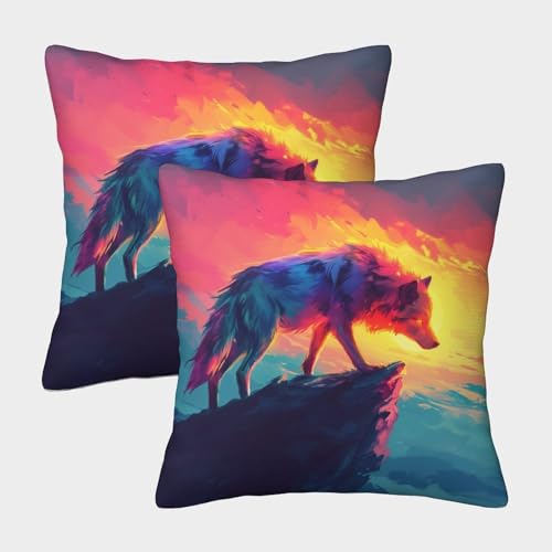 LWXEEOAVE Wolf Kissenbezug 2er Set Kissenbezüge Wohnzimmer Kissenhülle Couchkissen Waschbar Kopfkissenbezug Für Sofa Bett Garten Balkon Kinderzimmer Zierkissen 40x40cm von LWXEEOAVE