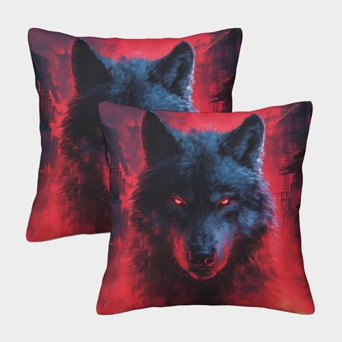 LWXEEOAVE Wolf Kissenbezug 2er Set Kissenbezüge Wohnzimmer Kissenhülle Couchkissen Waschbar Kopfkissenbezug Für Sofa Stuhl Bett Garten Zierkissen 40x40cm von LWXEEOAVE