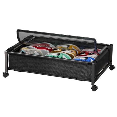 Upgraded Metall Unterbettkommode mit Rollen Sichtfenster,Unterbett Aufbewahrungsbox mit Staubdicht Deckel Reißverschluss, Unterbettbox Bettschublade auf Rollen für Kleidung Schuhe Spielzeug-Schwarz Upgraded Metall Unterbettkommode mit Rollen Sichtfenster,Unterbett Aufbewahrungsbox mit Staubdicht Deckel Reißverschluss, Unterbettbox Bettschublade auf Rollen für Kleidung Schuhe Spielzeug-Schwarz von LWYMX