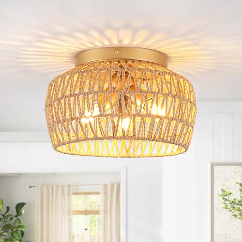 LWYTJO Deckenlampe Boho, 3 Flammig Deckenlampe Schlafzimmer mit Rattan Lampenschirm, Vintage Deckenlampe Rattan Boho Lampe Deckenleuchte Boho Hängelampe für Wohnzimmer Küche Flur Schlafzimmer LWYTJO Deckenlampe Boho, 3 Flammig Deckenlampe Schlafzimmer mit Rattan Lampenschirm, Vintage Deckenlampe Rattan Boho Lampe Deckenleuchte Boho Hängelampe für Wohnzimmer Küche Flur Schlafzimmer von LWYTJO