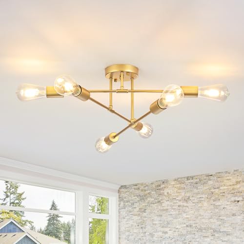LWYTJO Deckenlampe Gold 6 Flammige, Deckenleuchte Vintage Deckenlampe Wohnzimmer, E27 Deckenlampe Flur Sputnik Kronleuchter Gold, Deckenleuchte Industrial für Esszimmer Schlafzimmer Küche LWYTJO Deckenlampe Gold 6 Flammige, Deckenleuchte Vintage Deckenlampe Wohnzimmer, E27 Deckenlampe Flur Sputnik Kronleuchter Gold, Deckenleuchte Industrial für Esszimmer Schlafzimmer Küche von LWYTJO