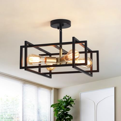 LWYTJO Deckenleuchte Vintage Schwarz Gold E27-3 Licht Wohnzimmer Deckenlampe Industrial Style, Deckenlampe Schwarz Metall Deckenleuchte Kronleuchter für Schlafzimmer, Küche, Esszimmer, Flur LWYTJO Deckenleuchte Vintage Schwarz Gold E27-3 Licht Wohnzimmer Deckenlampe Industrial Style, Deckenlampe Schwarz Metall Deckenleuchte Kronleuchter für Schlafzimmer, Küche, Esszimmer, Flur von LWYTJO