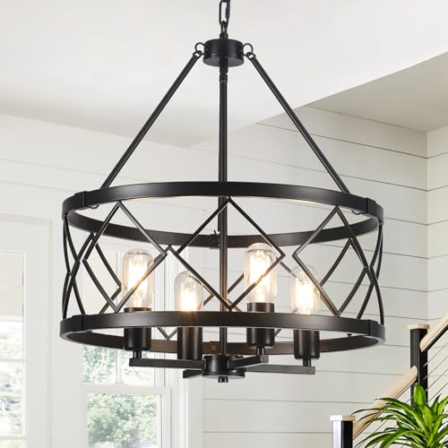 LWYTJO Kronleuchter Schwarz 4 Flammig, Kronleuchter Vintage Hängelampe Wohnzimmer Schwarz, Landhaus Kronleuchter Industrie Deckenlampe Hängend Pendelleuchte für Esszimmer Flur Foyer Schlafzimmer von LWYTJO