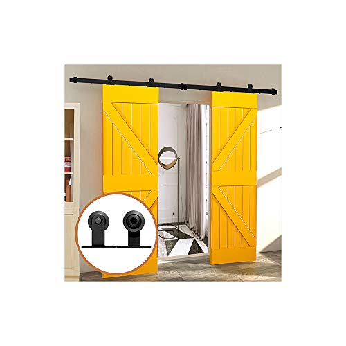 9FT/274cm Schiebetuerbeschlag Set Sliding Barn Door Hardware Kit für Doppeltür Scheunentore,Schwarze T-Förmige von LWZH