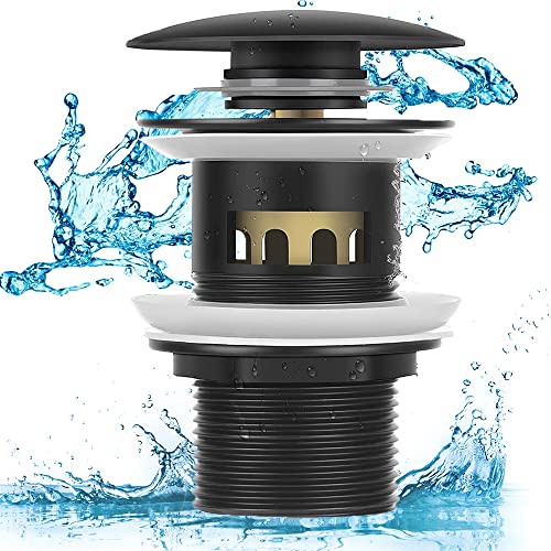 Pop Up Becken Waschbecken, Universal Ablaufgarnitur mit Überlauf, Kupfer Nicht Geschlitzt Aufpoppen Klicken Sie Plug Waschbecken Ohne Überlauf für Badezimmer, Waschbecken, Waschbecken (Schwarz) von LWZko