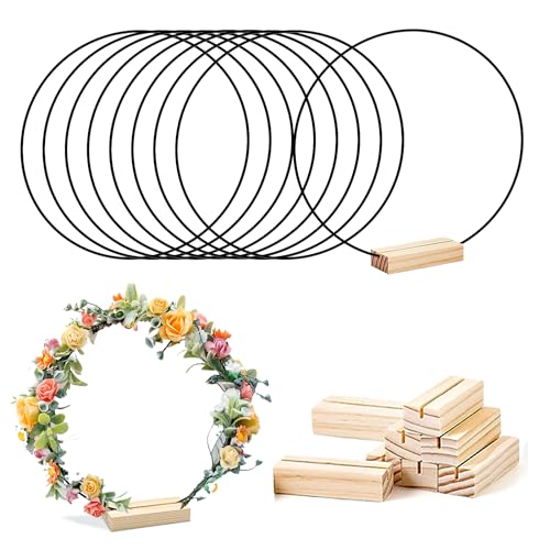 LWuuywa 8 Stück Metallring zum Basteln, 30cm Tafelaufsätze Makramee Ringe mit Holz Kartenhalter DIY Kranz Handwerk Traumfänger für Hochzeitskranzdekor und Wandbehang (Black Ring) von LWuuywa