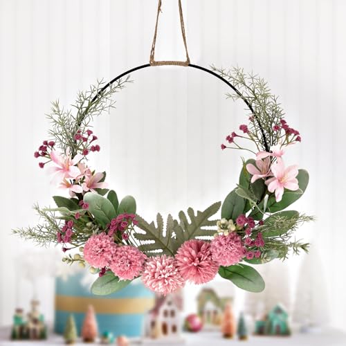 Türkranz Kranz Deko, Künstliche Blumen Orchidee Kranz Girlande Willkommen Girlande Türkranz Frühling Wandkranz Metall Deko Ringe für Hochzeit Wohnzimmer Hochzeit von LWuuywa