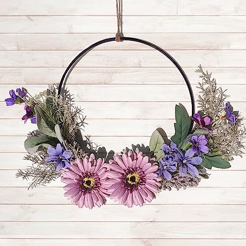 Türkranz Kranz Deko, Künstliche Blumen Gerbera Kranz Girlande Willkommen Girlande Frühling Wandkranz Metall Deko Ringe Frühlingsdeko für Ostern Hochzeit Wohnzimmer Hochzeit von LWuuywa