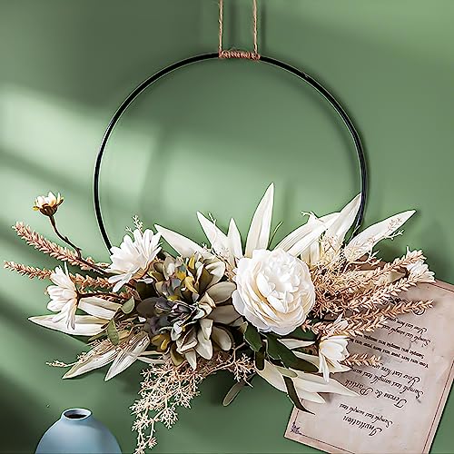 Türkranz Kranz Deko, Künstliche Blumen Camellia Rose Kranz Girlande Willkommen Türkranz Herbst Wandkranz Metall Deko Ringe Frühlingsdeko für Ostern Hochzeit Wohnzimmer Hochzeit (D) von LWuuywa