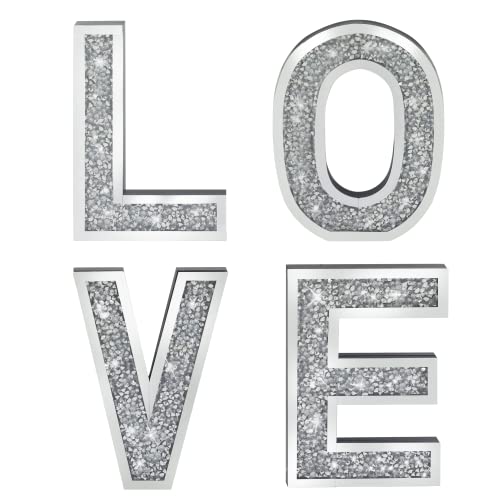 LXARTZJ Kristall-Diamant-Buchstaben, 4 Stück, unabhängige Buchstaben, Home Love, glänzende Kristalle, Diamant-Zeichen, silberfarben, Spiegelglas, Buchstaben von LXARTZJ